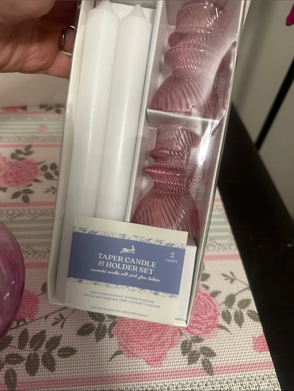 Pink Glass Vase and Candle Holder Set - NWT